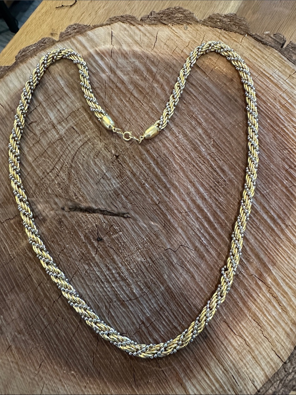 Twisted Rope Two-Tone Gold Necklace - Women's Jewelry